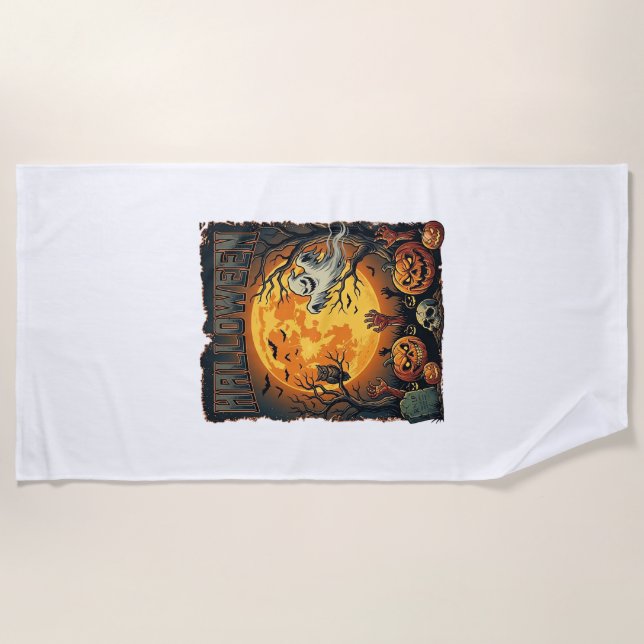 Serviette De Plage Halloween Fantôme Pleine Lune Jack Lanterns Zombie (Devant)