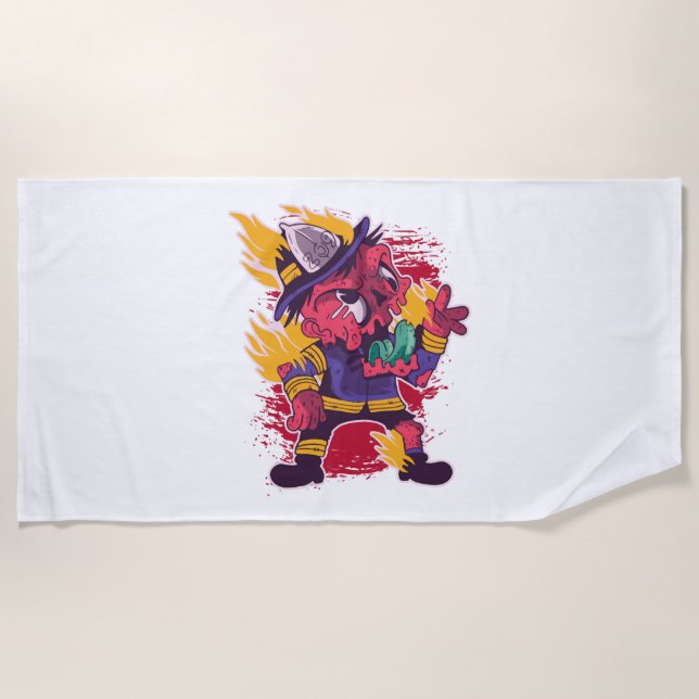 Serviette De Plage Halloween Joyeux Costume de pompier Halloween (Devant)