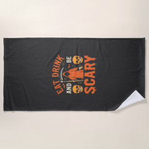 Serviette De Plage Halloween Manger Boire Être Effrayant Reaper Desig