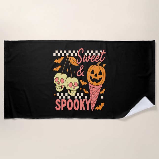 Serviette De Plage Halloween Mignon Sucré et Effrayant (Devant)