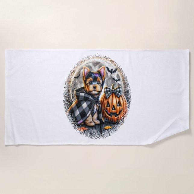 Serviette De Plage Halloween Yorkie Dog (Devant)