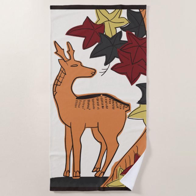 Serviette De Plage Hanafuda "Momiji-ni-shika" (Devant)