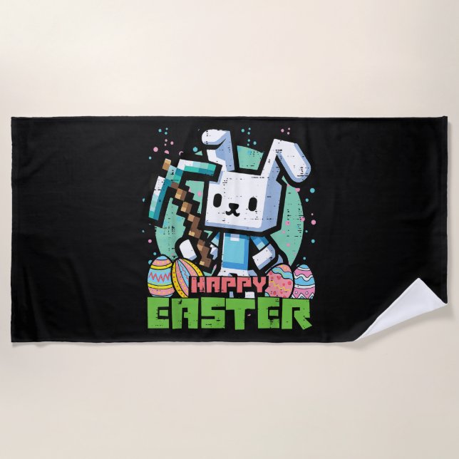 Serviette De Plage Happy Easter Bunny Pixel Game  (Devant)
