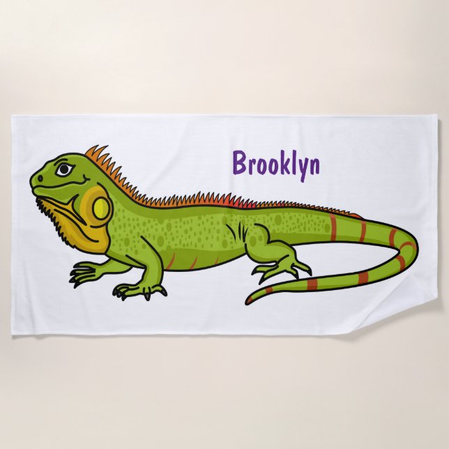Serviette De Plage Happy green iguana cartoon (Devant)