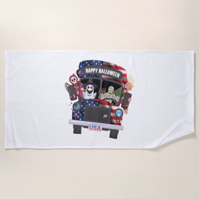Serviette De Plage happy halloween bus chemise de fête gens (Devant)