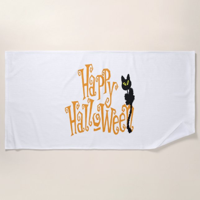 SERVIETTE DE PLAGE HAPPY HALLOWEEN CAT (Devant)