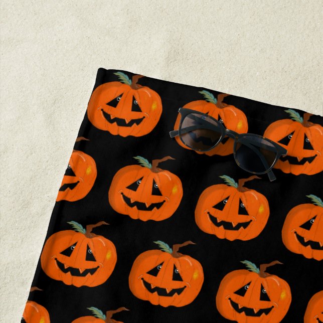 Serviette De Plage Happy Halloween Jack-o'-lantern Illustration Art (En situation)