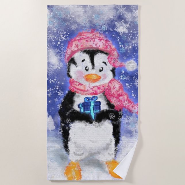 Serviette De Plage Happy Penguin - Noël - (Devant)