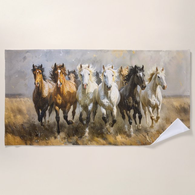 Serviette De Plage Harde de Cheval Galloping Mustang Peinture (Devant)