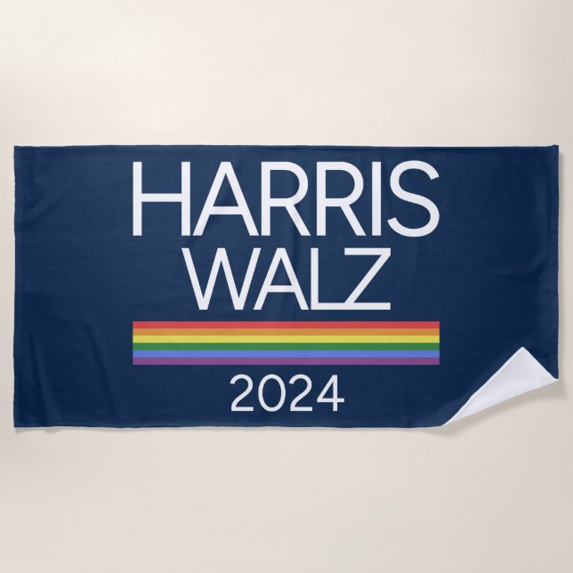 Serviette De Plage Harris Walz 2024 Rainbow LGBTQ Pride drapeau (Devant)