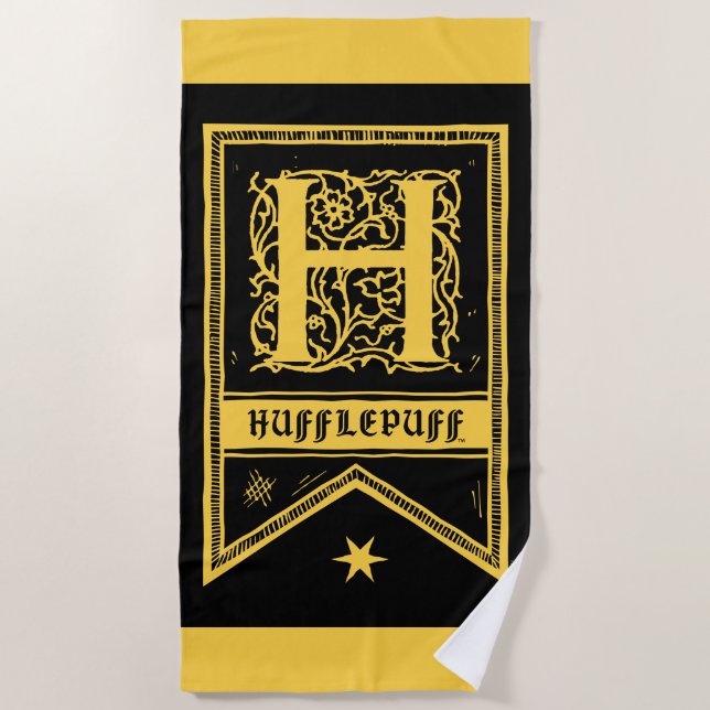 Serviette De Plage Harry Potter | Bannière Monogramme Hufflepuff (Devant)
