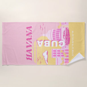 Serviette De Plage Havana Cuba Pink Preppy Art