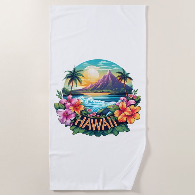 Serviette De Plage Hawaii Aloha Tropical Beach Mountains Voyage (Devant)