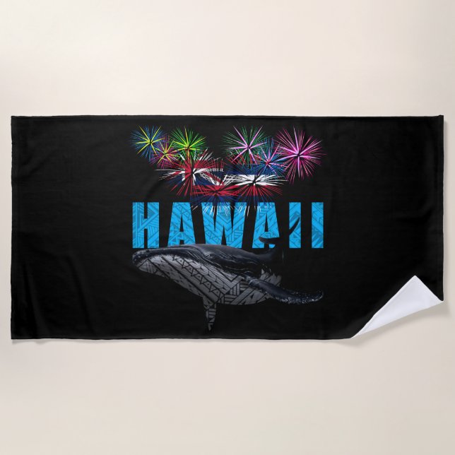 SERVIETTE DE PLAGE HAWAII NYE TRIBAL POLYNÉSIEN HUMPBACK FEU (Devant)