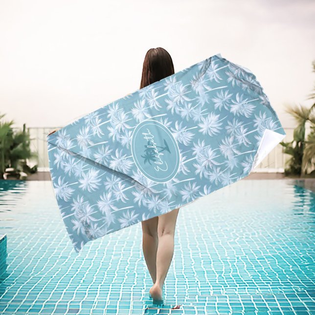 Serviette De Plage Hawaiian Palm Tree Silhouette Motif Turquoise ID10 (Créateur téléchargé)