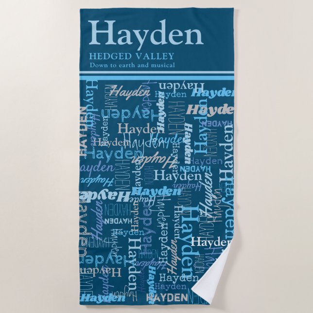 Serviette De Plage Hayden nom personnalisé signifiant nuances de bleu (Devant)