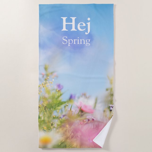 Serviette De Plage Hej Spring, natural wildflowers under a blue sky (Devant)