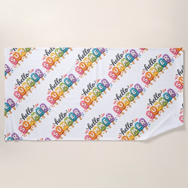 Serviette De Plage Hello Summer Faux Yarn Design (Devant)