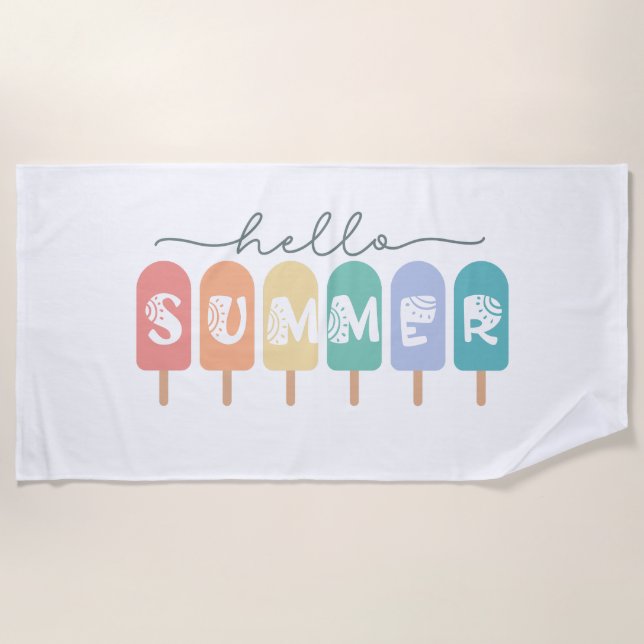 Serviette De Plage Hello Summer Popsicle coloré (Devant)