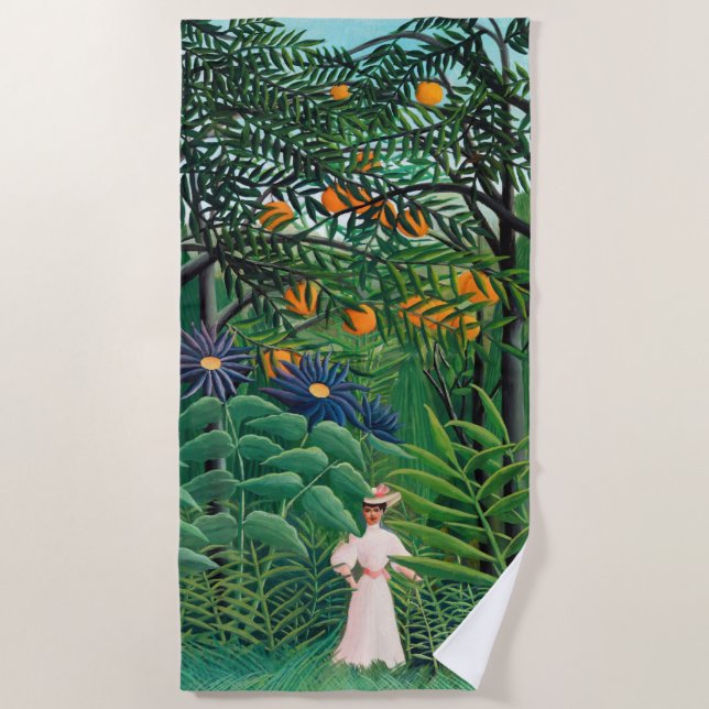 Serviette De Plage Henri Rousseau - Une femme marche dans une forêt e (Devant)