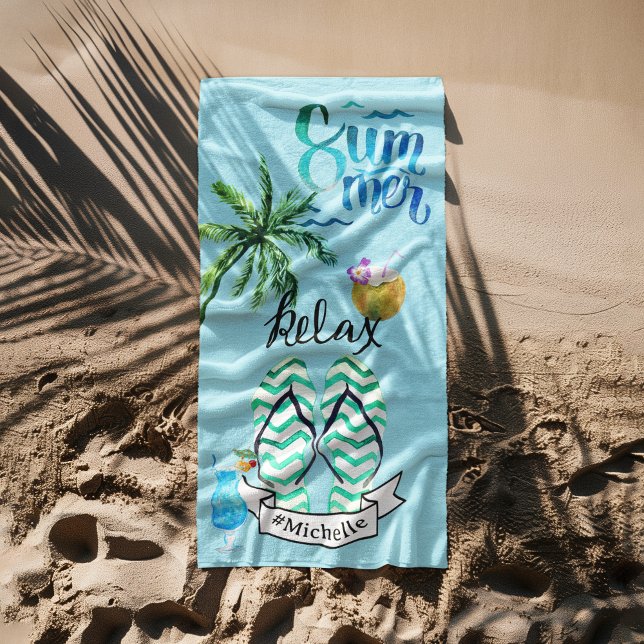 Serviette De Plage Heure de détente d'été sur la plage personnalisée (Créateur téléchargé)