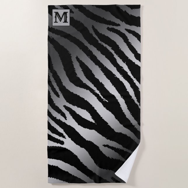 Serviette De Plage Heure d'été de luxe Monogramme Tiger Argent (Devant)