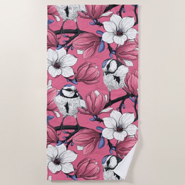 Serviette De Plage Heure du printemps en rose (Devant)