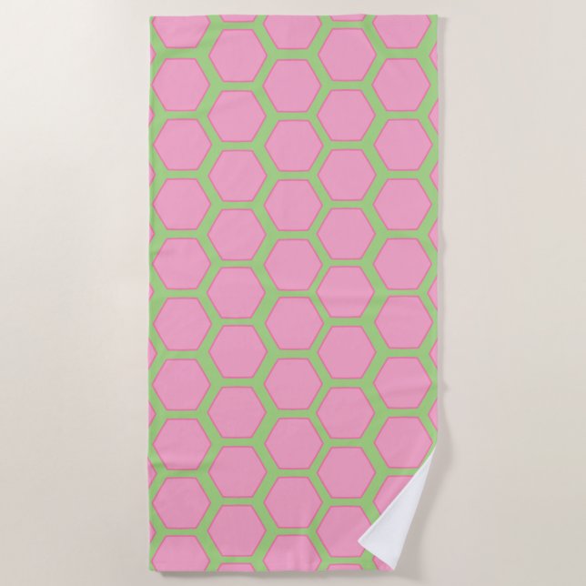 Serviette De Plage Hexagones roses (Devant)
