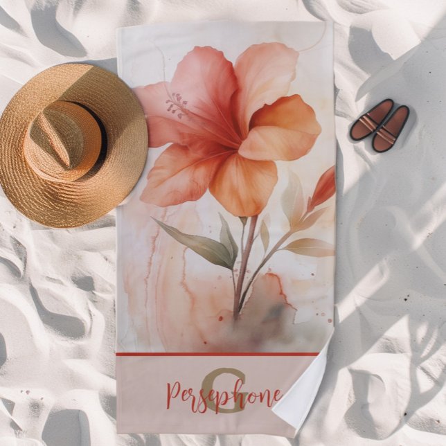 Serviette De Plage Hibiscus Flower Design avec un monogramme élégant (Créateur téléchargé)