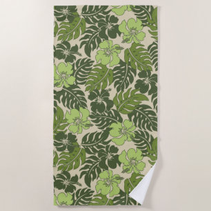 Serviette De Plage Hibiscus hawaïen de la baie Huakini Floral - Vert