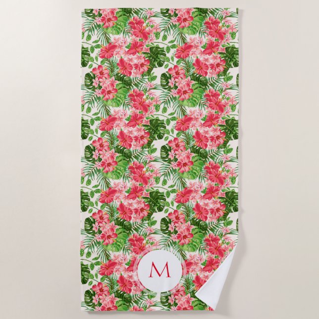 Serviette De Plage Hibiscus personnalisé Fleur Monogram Beach Towne (Devant)