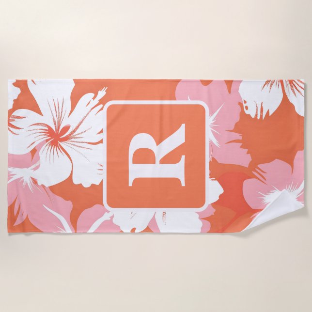 Serviette De Plage Hibiscus tropical Monogramme personnalisé (Devant)