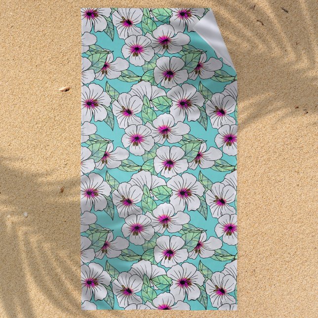 Serviette De Plage Hibiscus tropical rose et blanc Motif floral (Tropical Vibes Hibiscus Pattern Beach Towel)