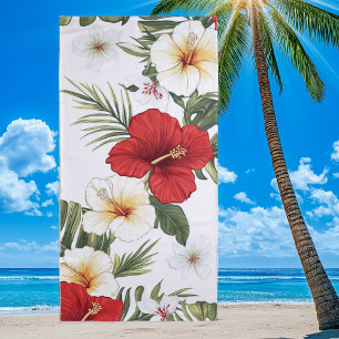 Serviette De Plage Hibiscus tropical rouge et blanc