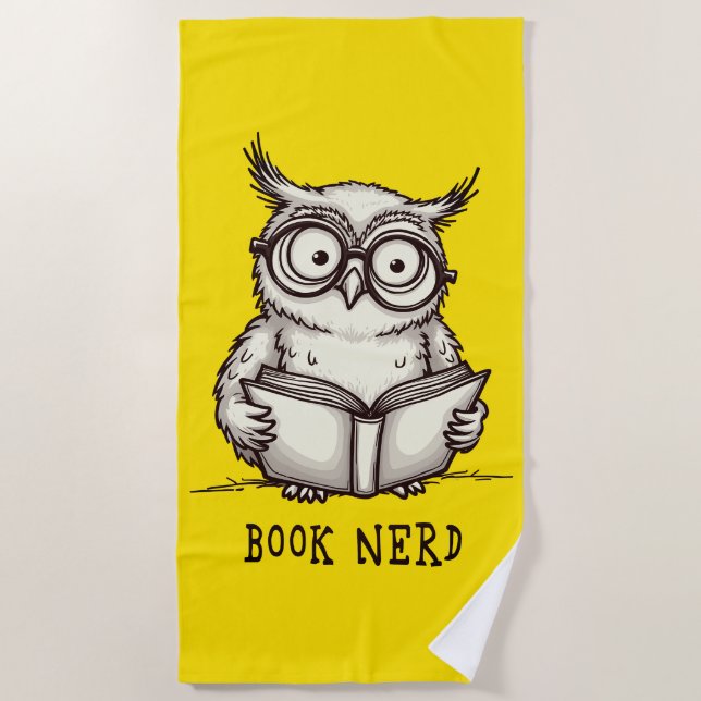 Serviette De Plage Hibou nerd de livres (Devant)