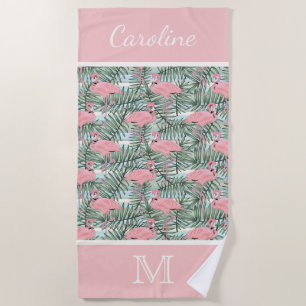Serviette De Plage Hip Flamants roses roses Palm Leafs Motif Personna