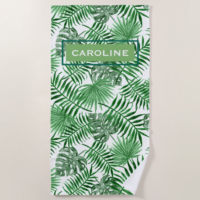 Serviette De Plage Hip Retro Tropical Green Leafs Motif (Devant)