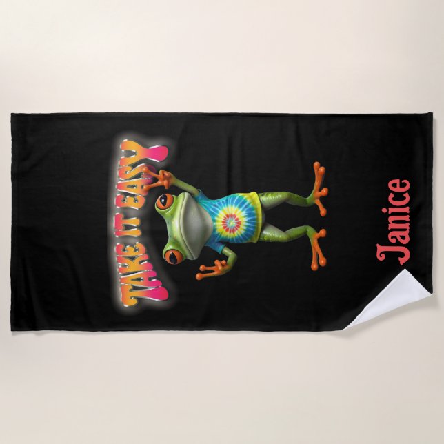 Serviette De Plage Hippie Grenouille Prenez les Choses Facilement Amu (Devant)