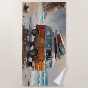 Serviette De Plage Hippie Van Seascape Voyageur Mood Art