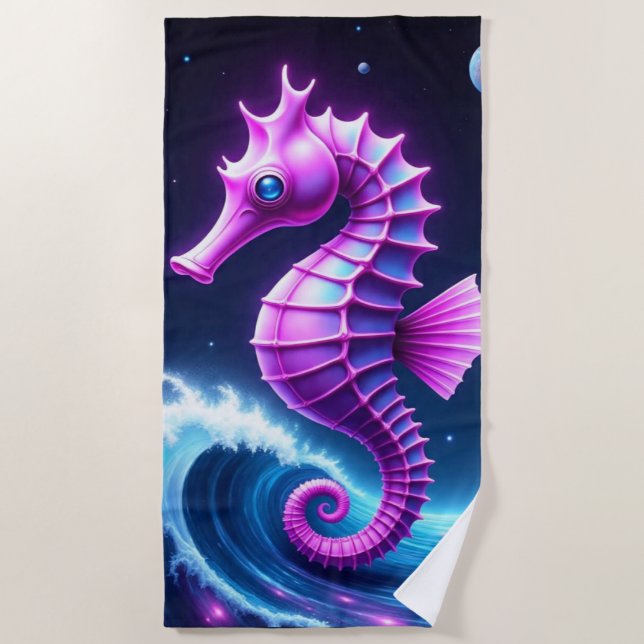 Serviette De Plage Hippocampe Cosmique Coloré (Devant)
