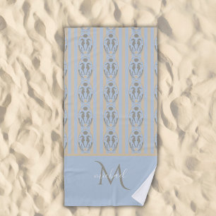 Serviette De Plage Hippocampe côtier Cameo bleu crème rayé Monogramme