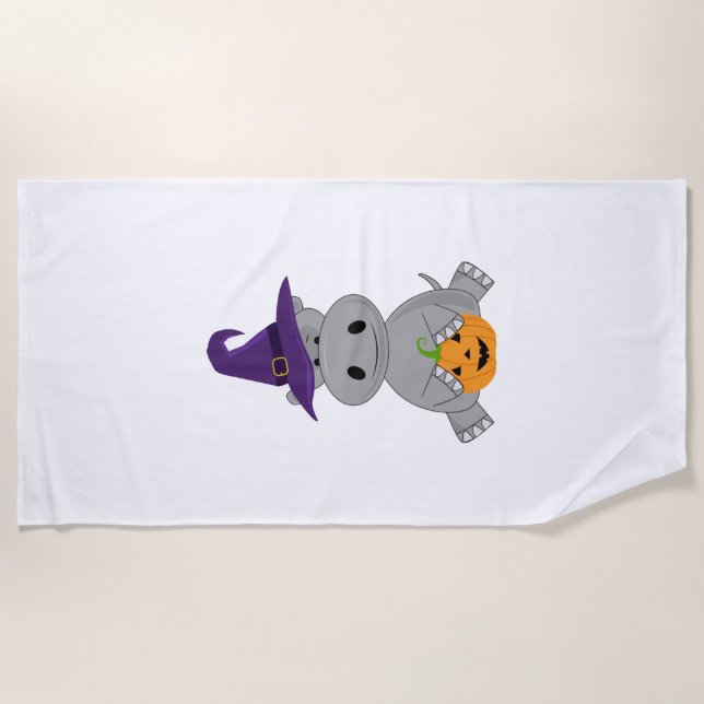Serviette De Plage Hippopotame de vacances Sorcière d'Halloween Hippo (Devant)