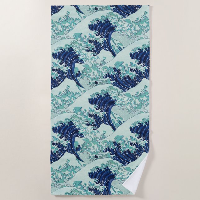 Serviette De Plage Hokusai Blue Waves Pattern (Devant)