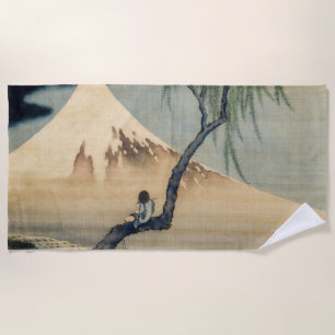 Serviette De Plage Hokusai - Garçon regardant le Mont Fuji