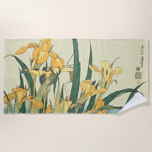 Serviette De Plage Hokusai grasshopper et iris Japon (Devant)