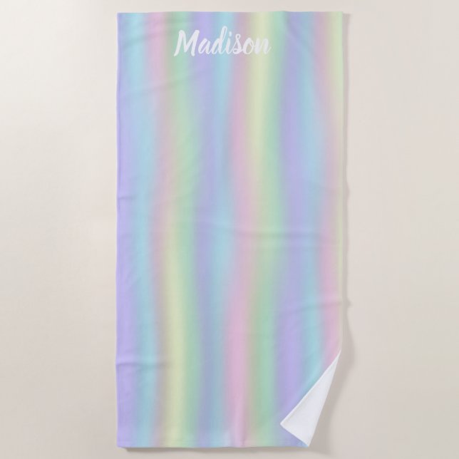 Serviette De Plage Hologramme arc-en-ciel doux | Personnalisé (Devant)