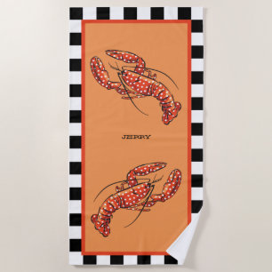 Serviette De Plage Homard à pointes rouges avec nom