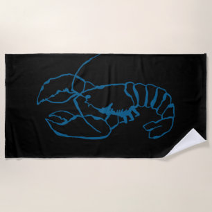 Serviette De Plage Homard Bleu Animal Marin Dessin Simple au Trait Ar