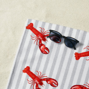 Serviette De Plage Homard rouge minimal Abstraites rayures Personnali
