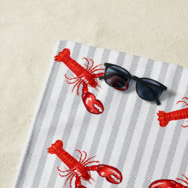 Serviette De Plage Homard rouge minimal Abstraites rayures Personnali (En situation)